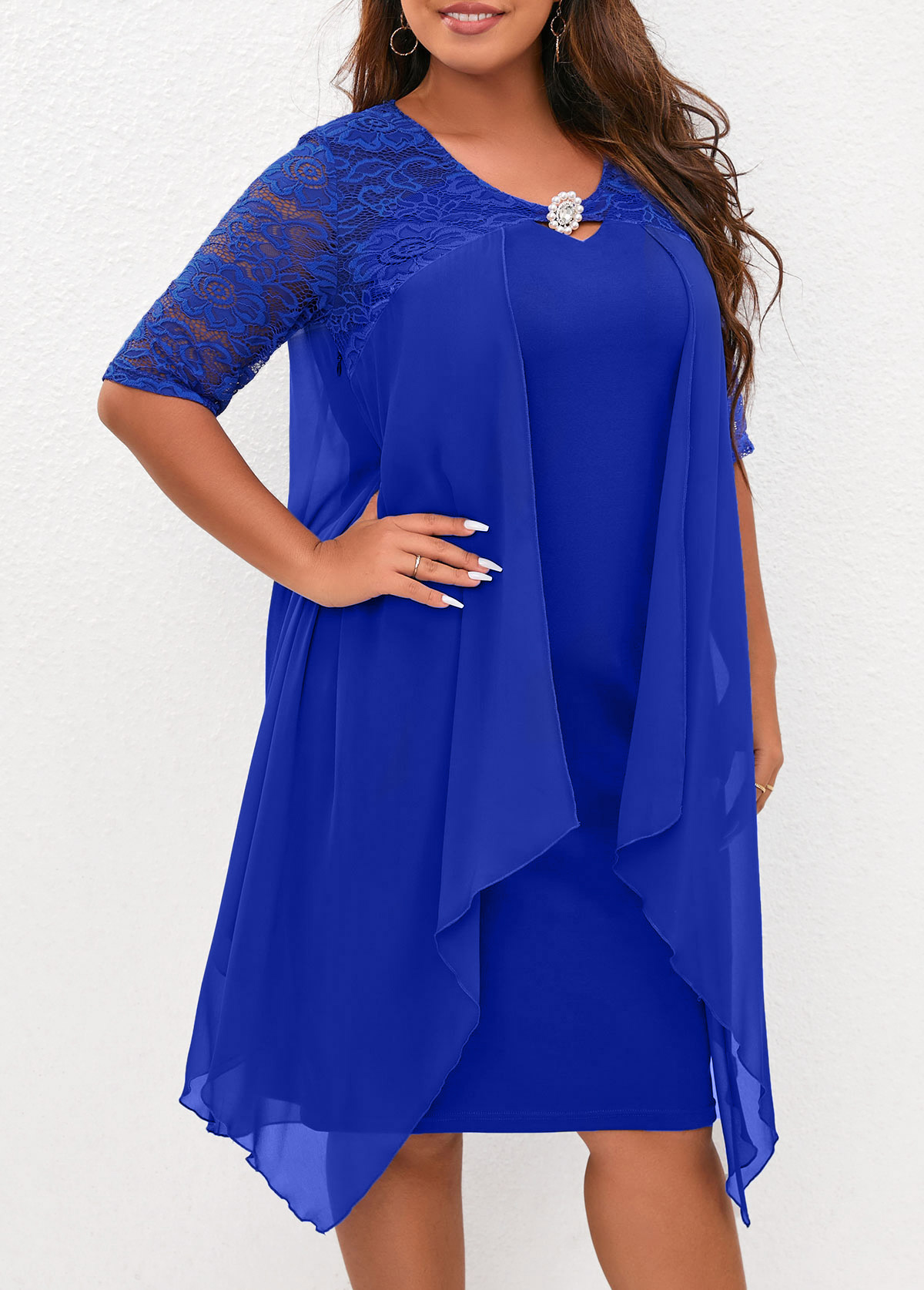 Royal Blue Lace Stitching Plus Size Dress