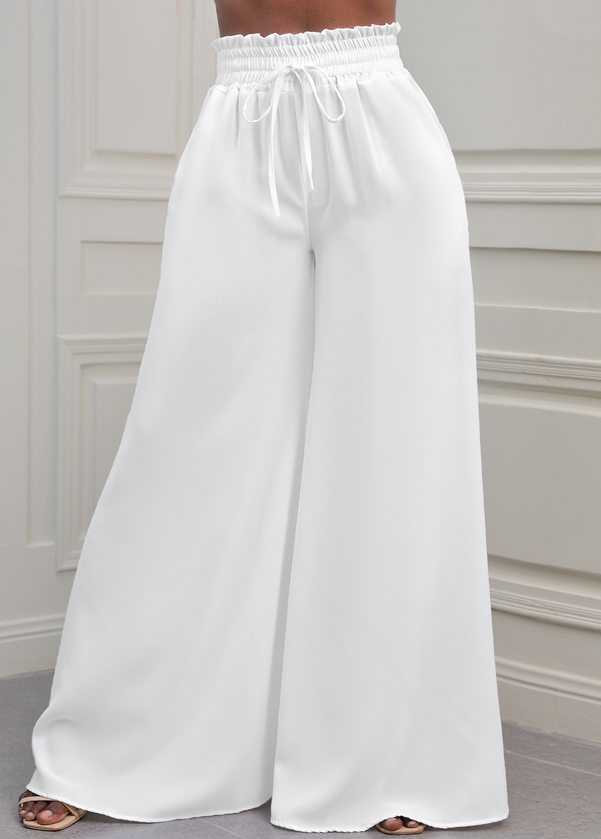 High Waisted White Tie Front Pants