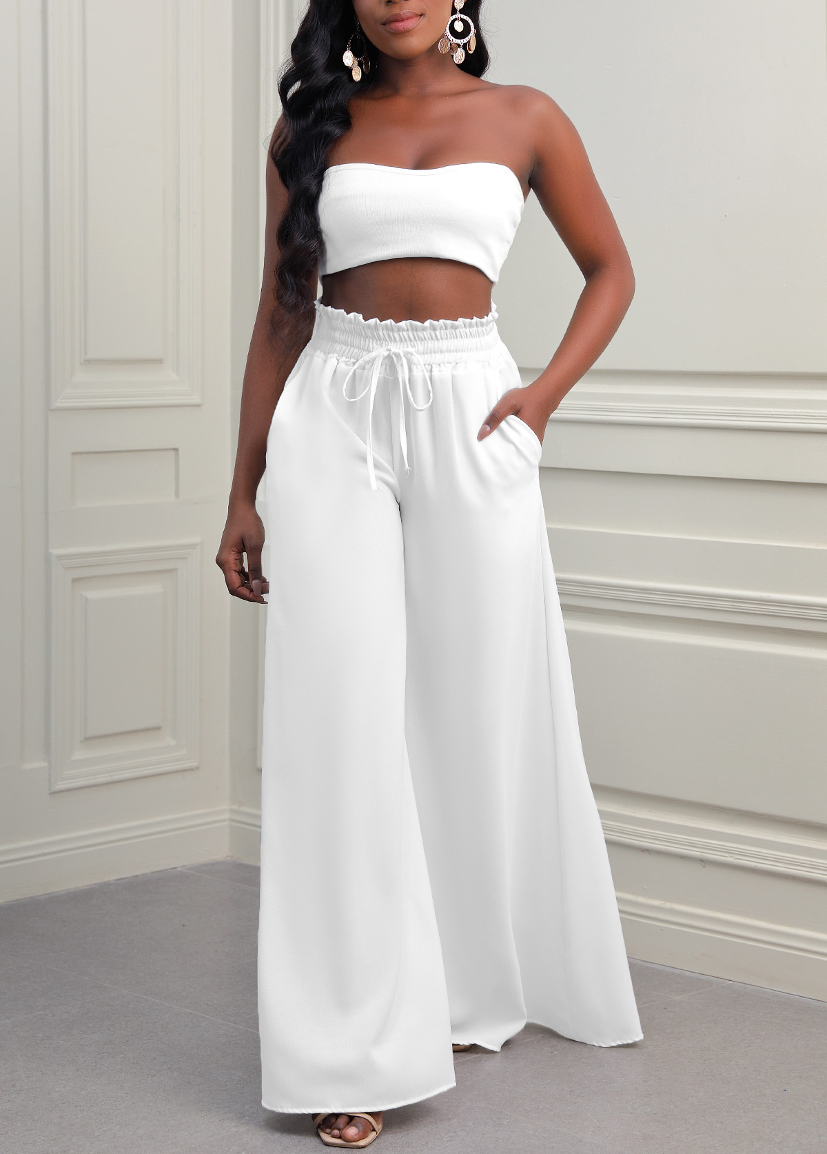 High Waisted White Tie Front Pants