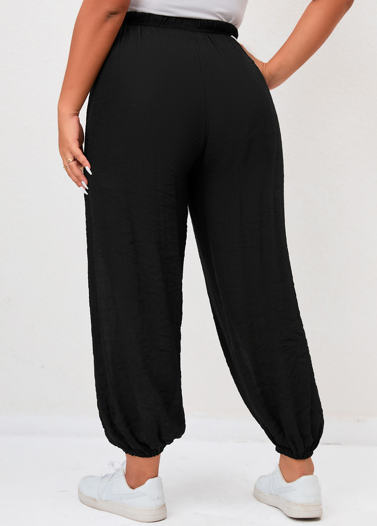 Black Tie Front Plus Size High Waisted Pants