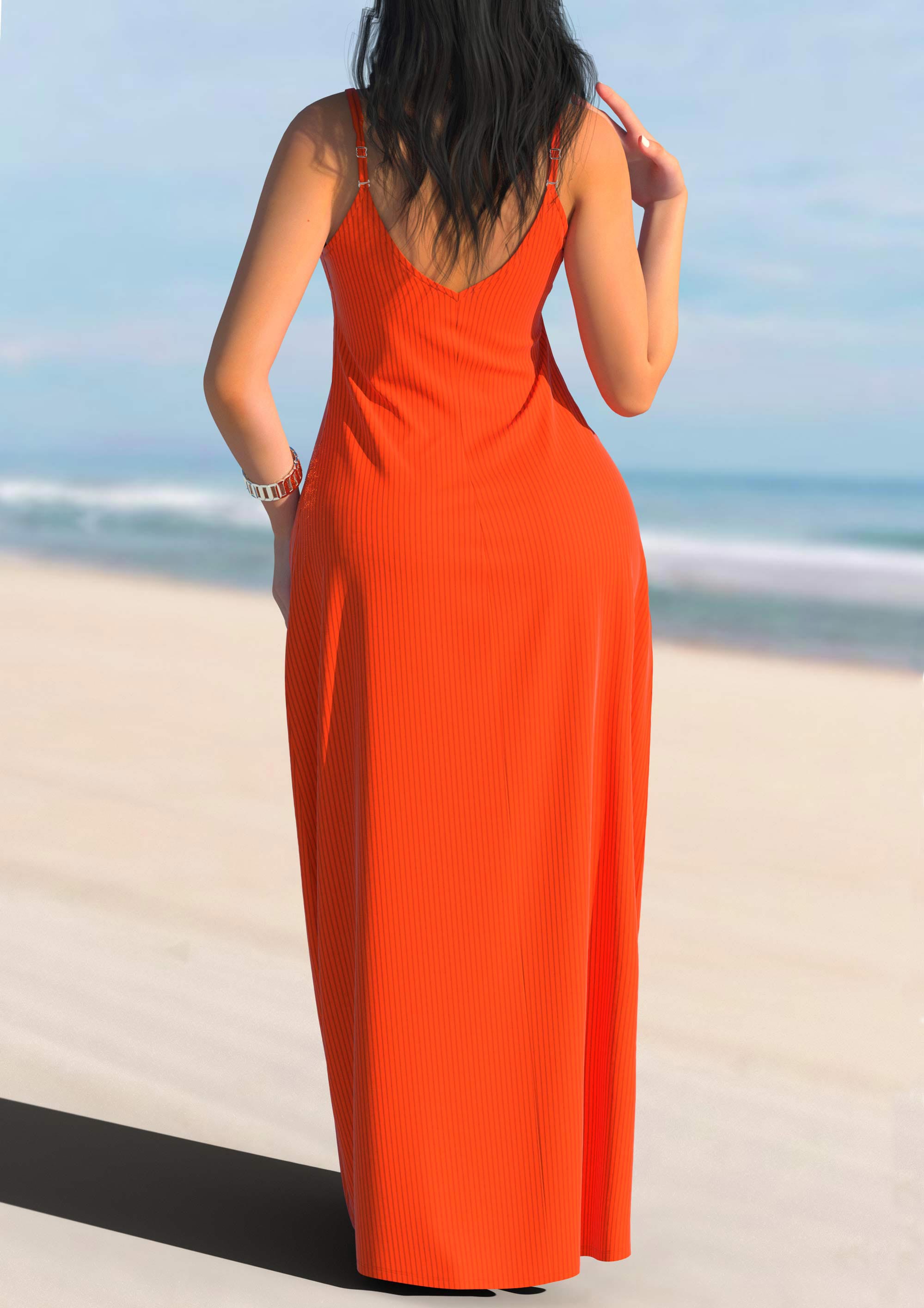 Spaghetti Strap Textured Orange Maxi Dress