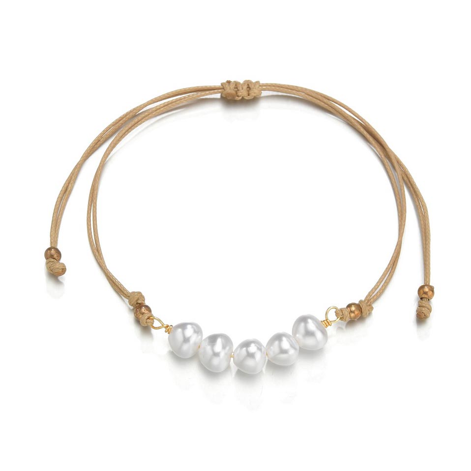 Gold Pearl Design Knitted Detail Anklet