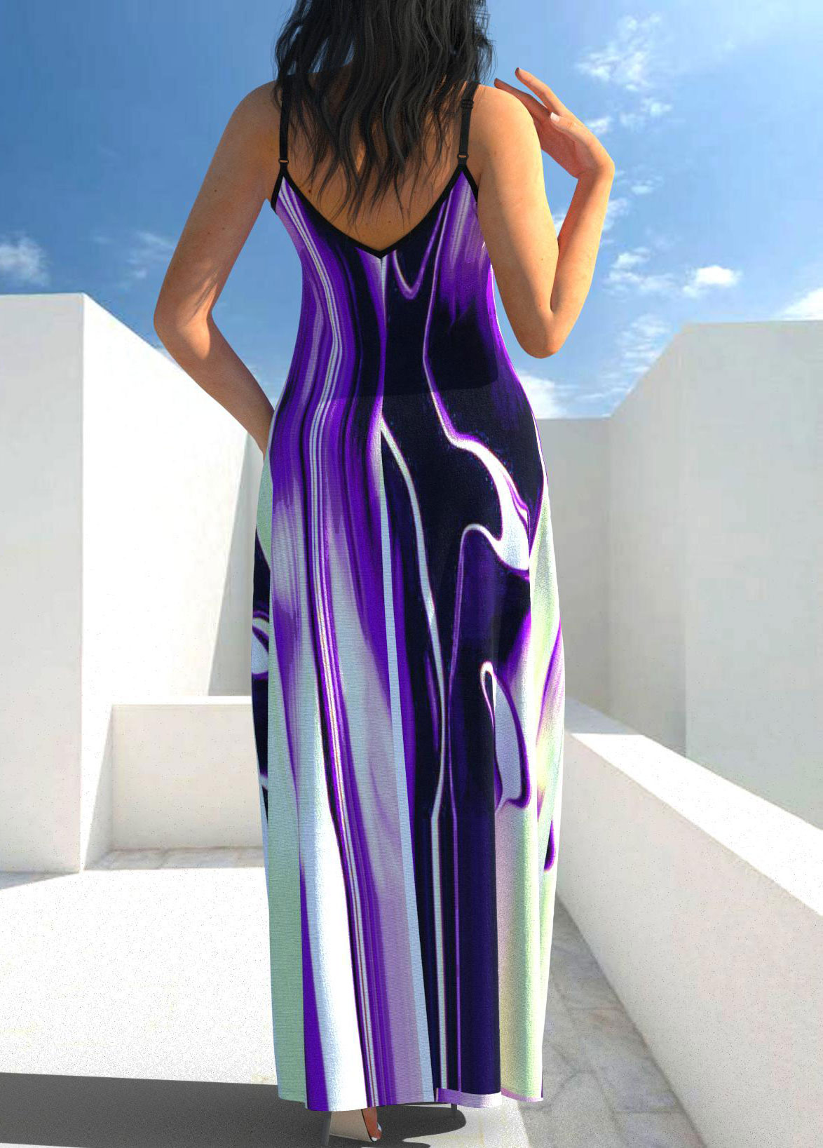 Spaghetti Strap Violet Printed Maxi Dress