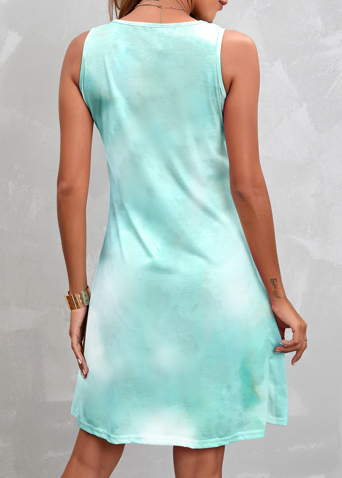 Sleeveless Mint Green Pleated Design Dress