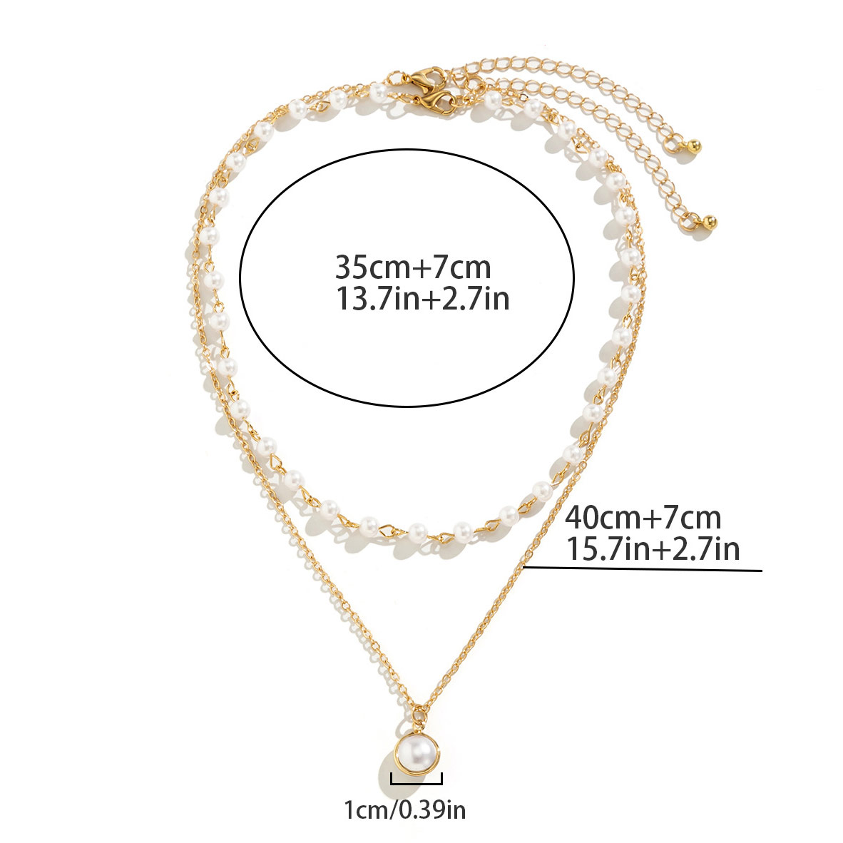 Metal Detail Pearl Gold Necklace Set