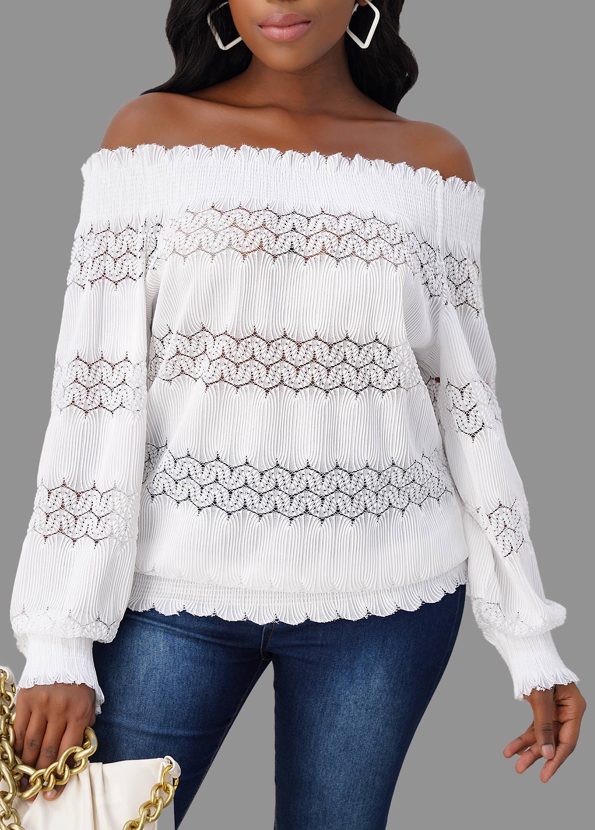 Lace Stitching White Off Shoulder Blouse