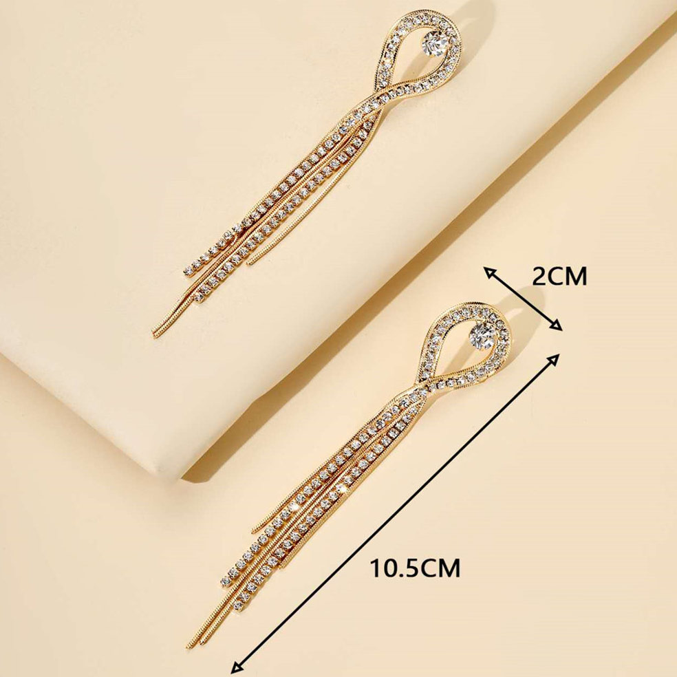Tassel Rhinestone Gold Metal Detail Earrings