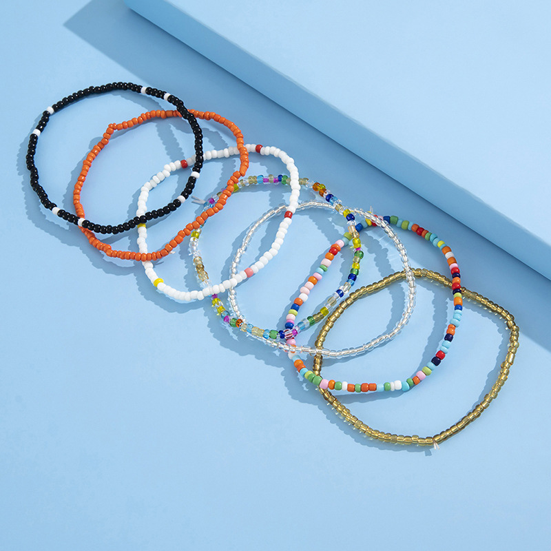 Multi Color Beads Bohemia Design Anklet Set