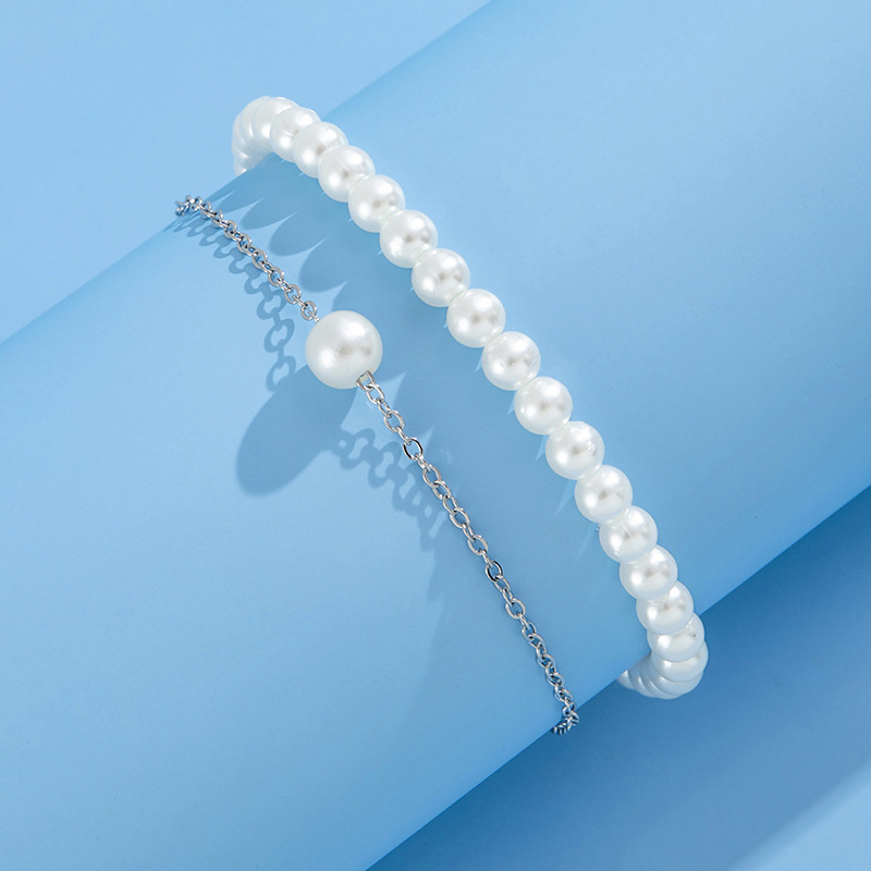 White Layered Pearl Design Anklet Set