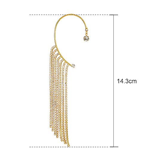 Gold Chain Tassel C Shape Rhinestone Earring