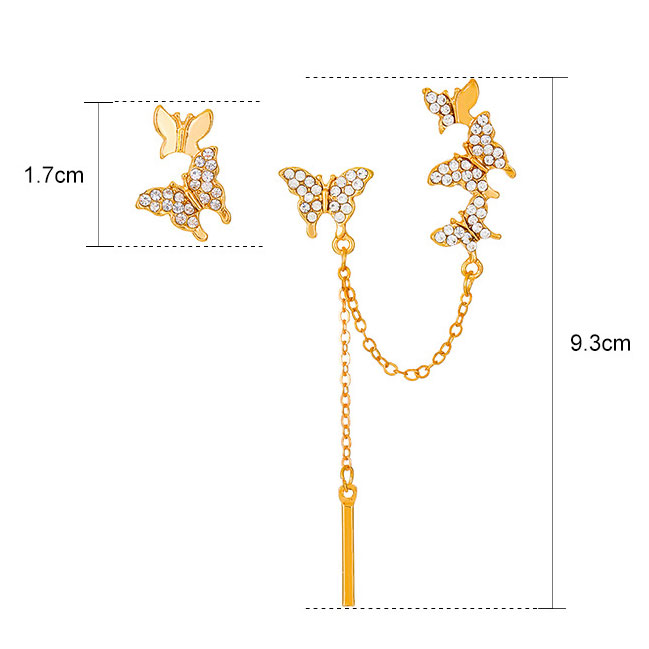 Rhinestone Detail Gold Butterfly Design Earring