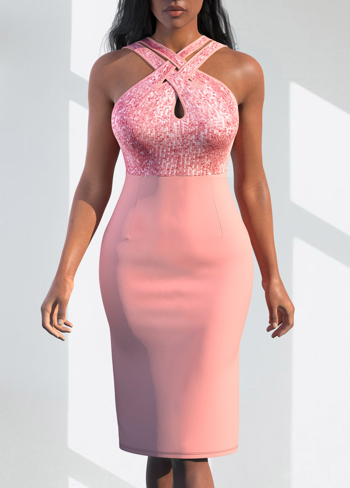 Sequin Cross Front Sleeveless Sheath Dress