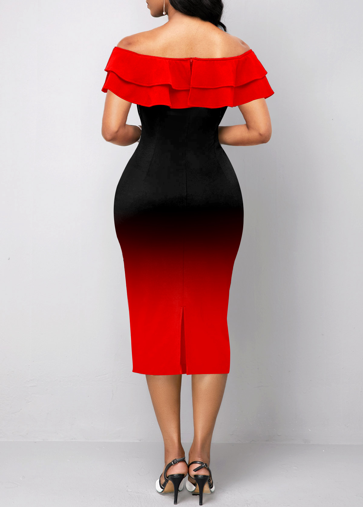 Ombre Red Off Shoulder Sheath Dress