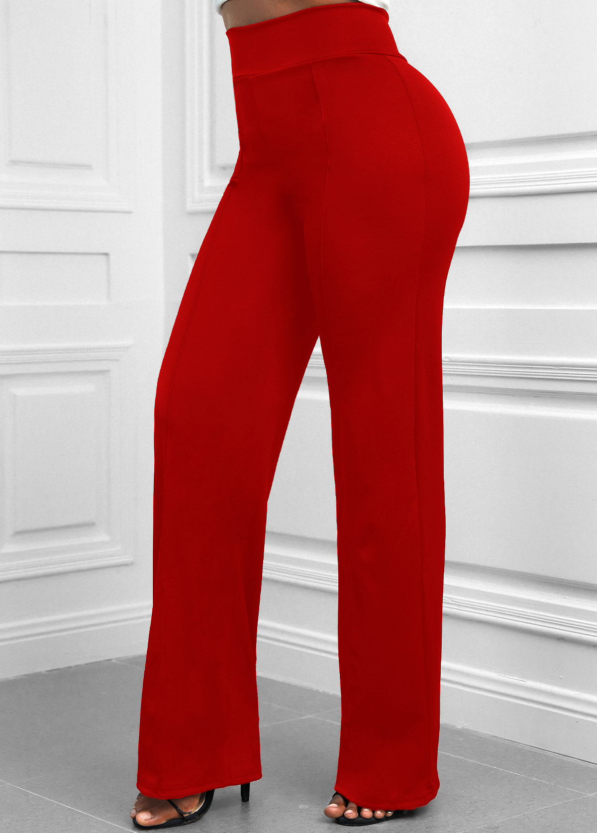 Red High Waisted Zipper Fly Pants
