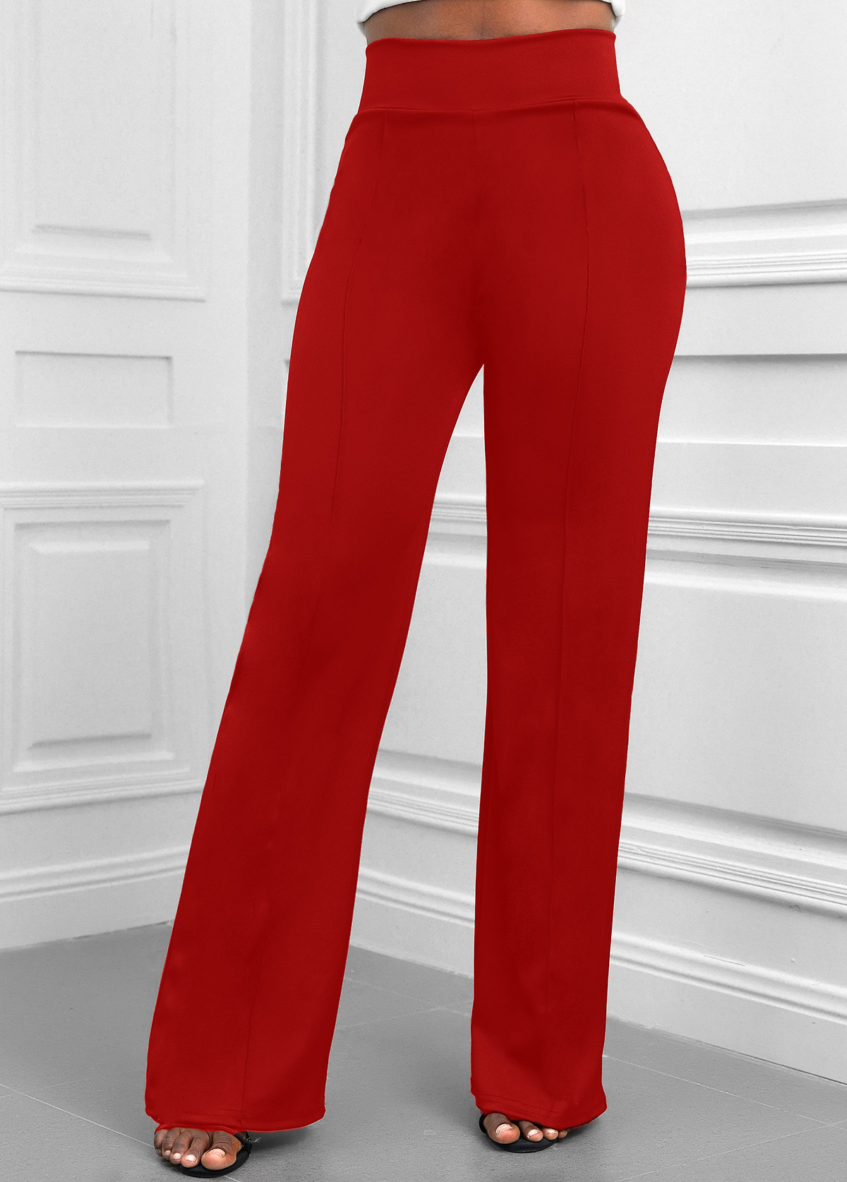 Red High Waisted Zipper Fly Pants