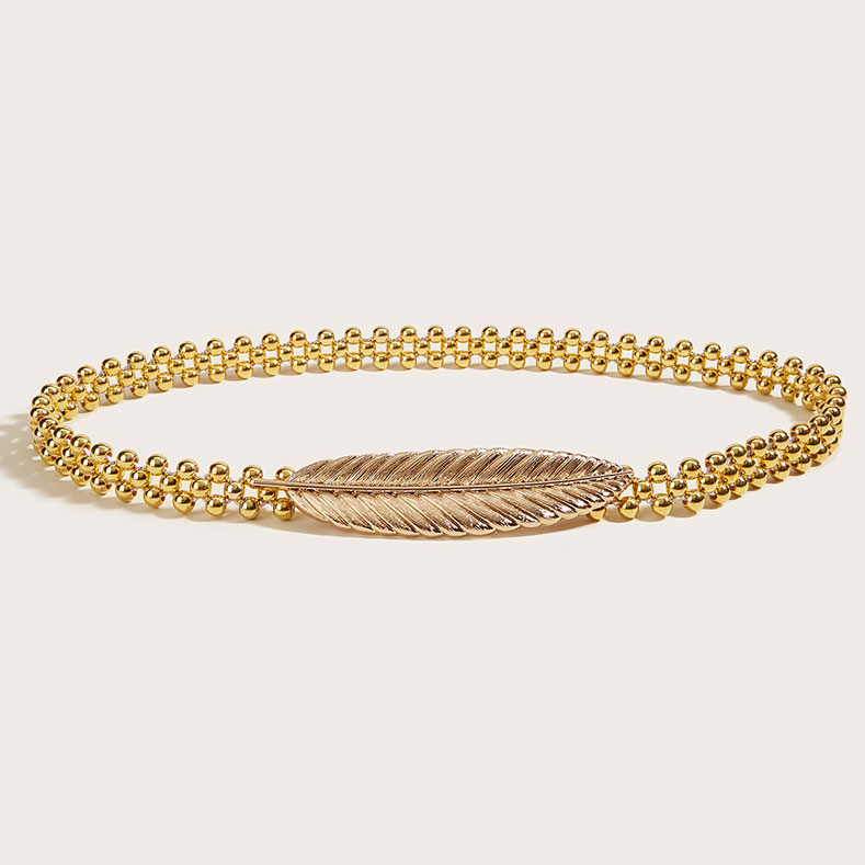 Leaf Design Beads Detail Gold Belt