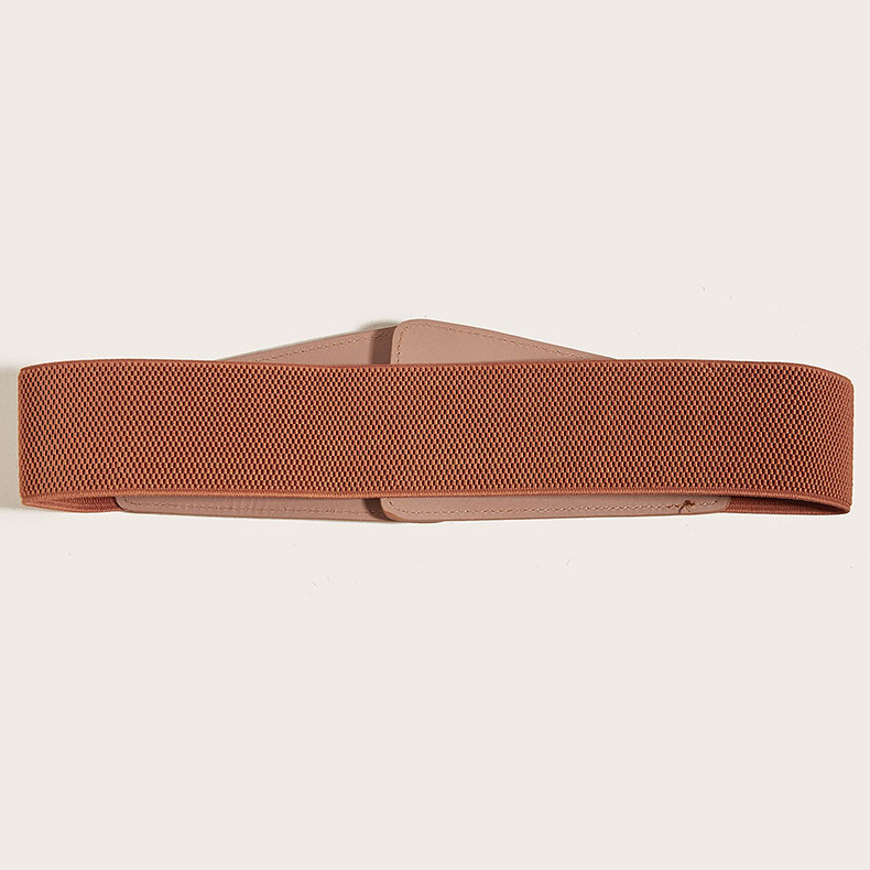 Faux Leather Elastic Detail Dark Coffee Belt