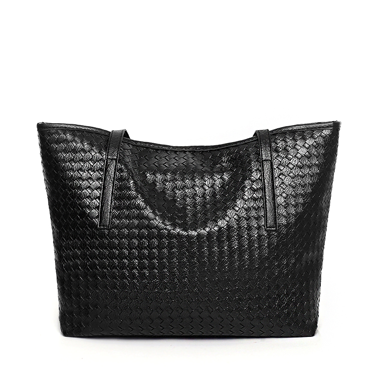 Black PU Zipper Design Tote Bag