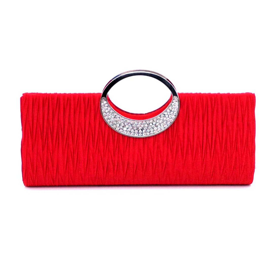 Fold Rhinestone Design Red Evening Bag