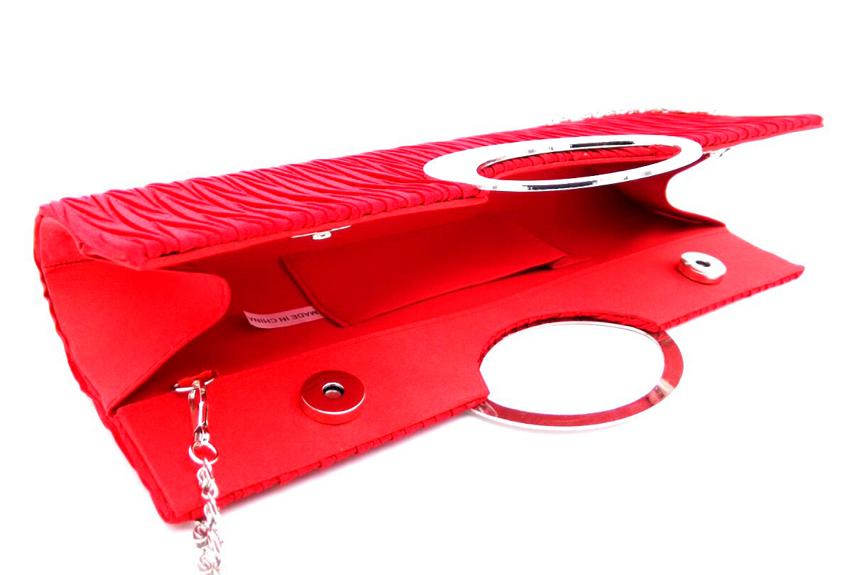 Fold Rhinestone Design Red Evening Bag