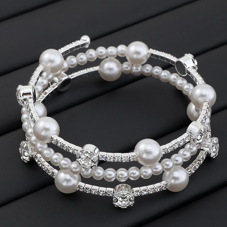Rhinestone Silvery White Pearl Design Bangle