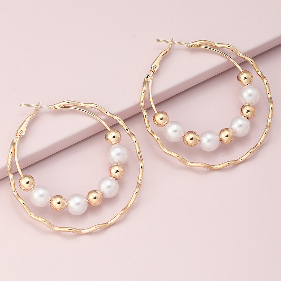Gold Circle Shape Pearl Beads Design Earrings