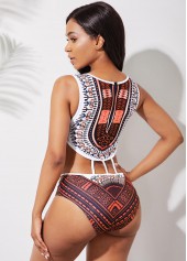 African Tribal Print Ladder Cutout Pink One Piece Swimwear