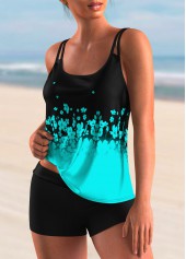 Ombre Floral Print Cyan Tankini Top-No Bottom
