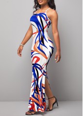 Spaghetti Strap Printed Criss Cross Back Mermaid Dress