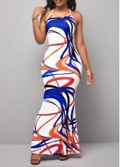 Spaghetti Strap Printed Criss Cross Back Mermaid Dress