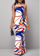 Spaghetti Strap Printed Criss Cross Back Mermaid Dress