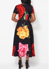 Black Short Sleeve Floral Print Dress