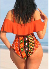 High Waisted Orange Tribal Print Bikini Set