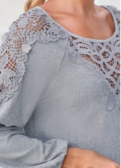 Lace Panel Grey Marl Long Sleeve T Shirt