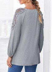 Lace Panel Grey Marl Long Sleeve T Shirt