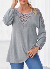 Lace Panel Grey Marl Long Sleeve T Shirt