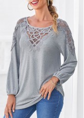 Lace Panel Grey Marl Long Sleeve T Shirt