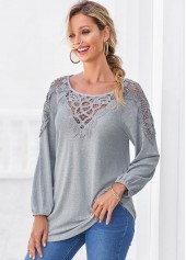 Lace Panel Grey Marl Long Sleeve T Shirt