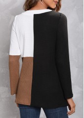 Decorative Button V Neck Black T Shirt