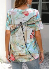 Green Dragonfly Print Short Sleeve T Shirt