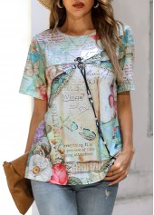 Green Dragonfly Print Short Sleeve T Shirt
