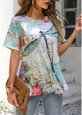 Green Dragonfly Print Short Sleeve T Shirt