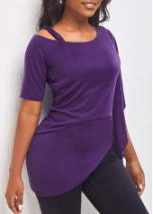 Violet Cold Shoulder Asymmetric Hem Blouse