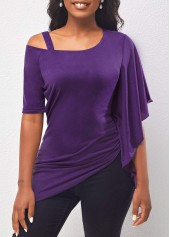 Violet Cold Shoulder Asymmetric Hem Blouse