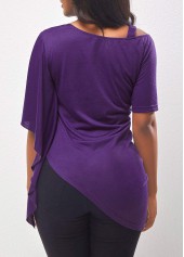 Violet Cold Shoulder Asymmetric Hem Blouse
