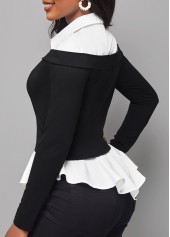Long Sleeve Faux Two Piece Black Blouse