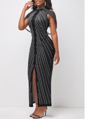 Black Half Sleeve Polka Dot Dress