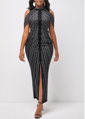 Black Half Sleeve Polka Dot Dress