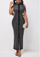 Black Half Sleeve Polka Dot Dress