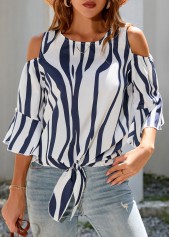 Cold Shoulder 3/4 Sleeve Tie Front T Shirt